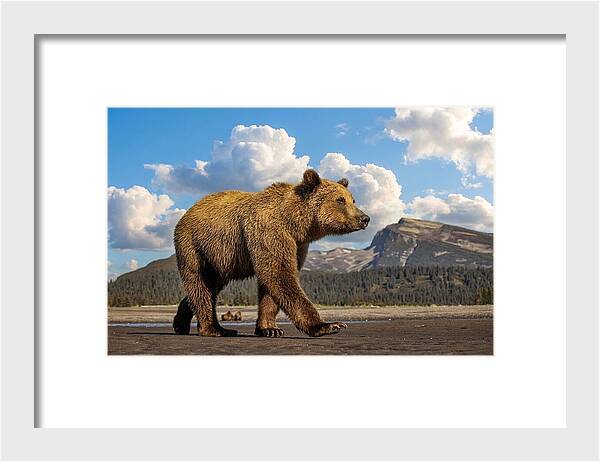 Brown Bear in Scenic Landscape - Framed Print
