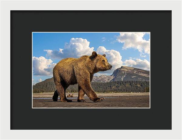 Brown Bear in Scenic Landscape - Framed Print